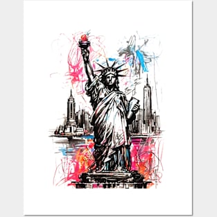 Scribbled Liberty: NYC Skyline Edition Posters and Art